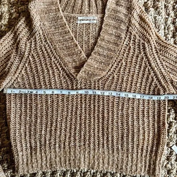 Anthropologie Honore Ribbed V Neck Chunky Knit Wool Sweater in Honey Sz XSP - Picture 12 of 16
